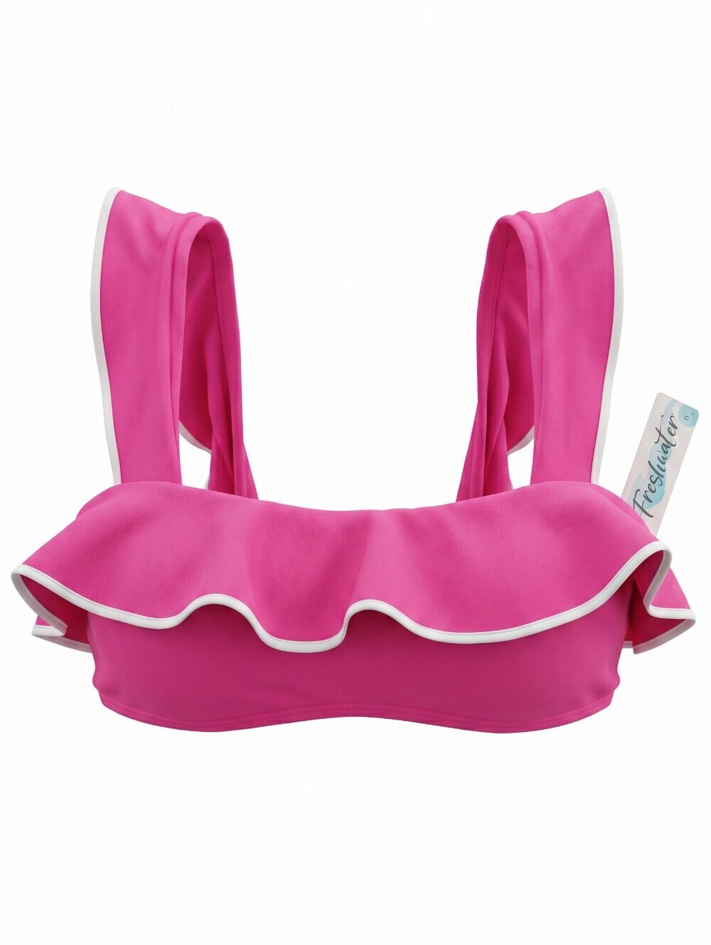 Hot Pink Ruffle Bandeau Swim Bikini Top Swim Resortwear Vacation Beach Pool